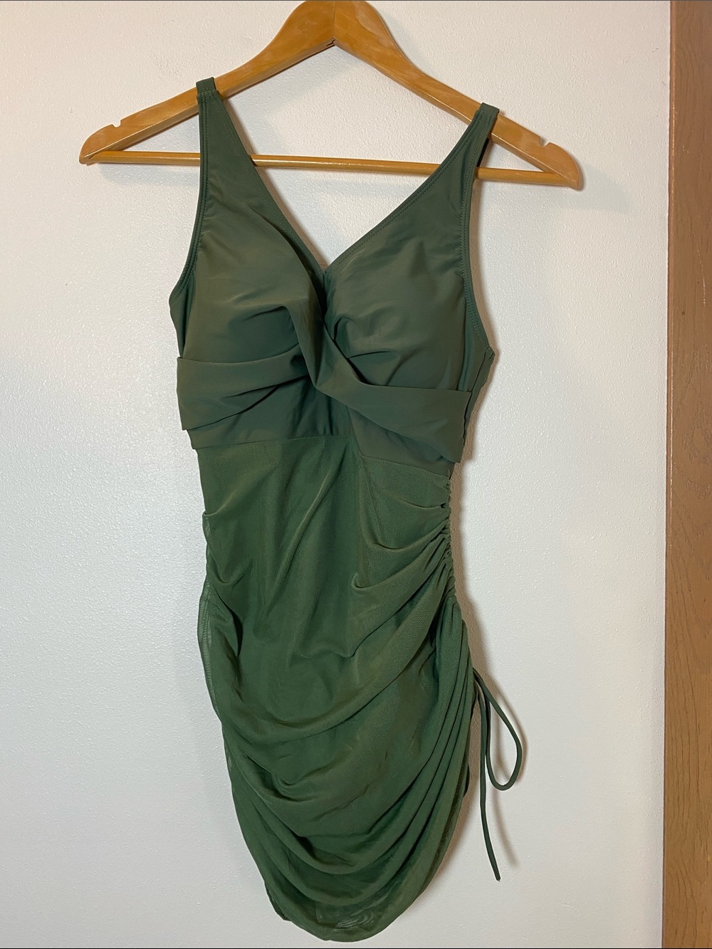 Olive Green Tie Up One-Piece Swimsuit